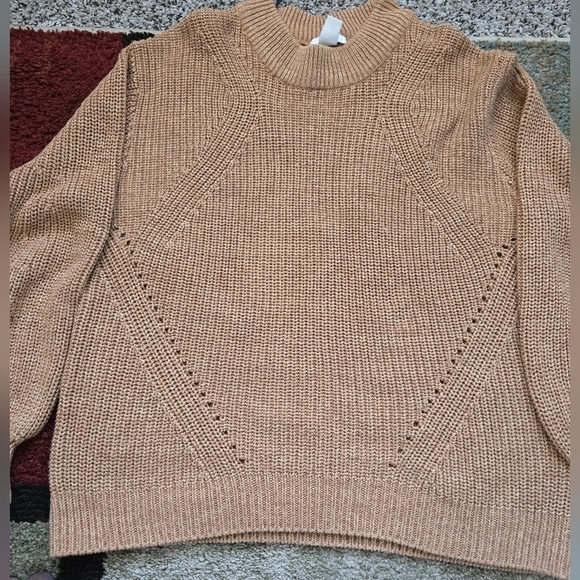 H&M Sweater Womens Sz L Brown  Oversized Relaxed Fit Open Knit Grunge Academia - Picture 4 of 11